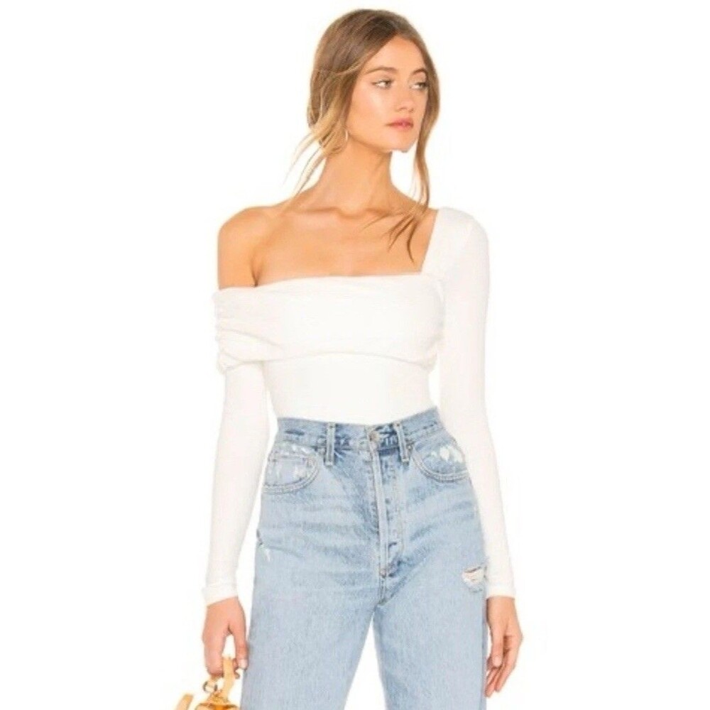 Lovers and Friends Bodysuit  BODY FLORENCE Ribbed Off Shoulder Asymmetrical SZ M